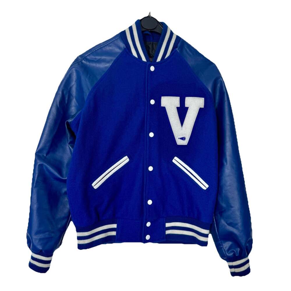 Varsity Jacket S Blue Bomber Letterman V Patch Melton Wool Collegiate